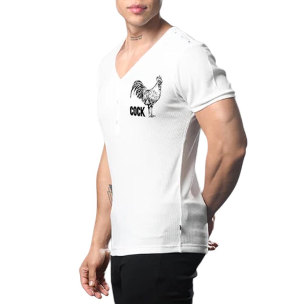 Andrew Christian Rooster Deep V-Neck Tee White Large - Picture 3 of 6